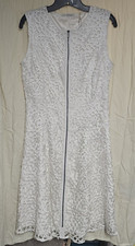 NEW SZ 10 T TAHARI CARRERA WHITE ZIP FRONT EMBROIDERED A-LINE DRESS, NWTS $178