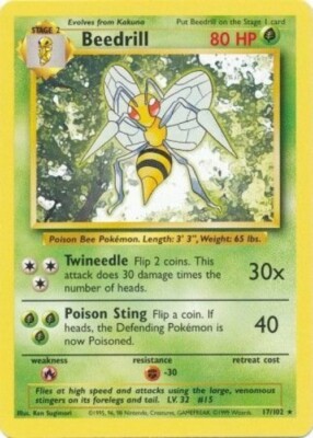 Pokémon TCG - Beedrill 17/102 - Rare Unlimited - Base Set Unlimited [Light Play]