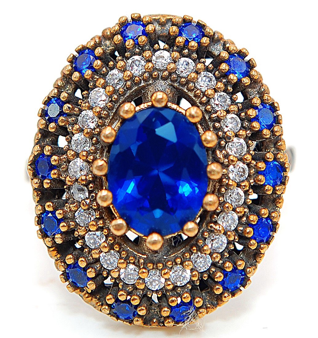 Stylish Ottoman Empire 4CT Treated Sapphire 925 Sterling Silver Ring Size 9 HB3-9