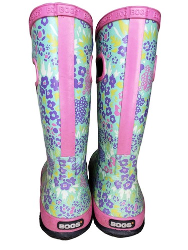 Bogs Youth Boots Kids Size 6 Pull On Green Floral Rain Snow - Picture 4 of 11