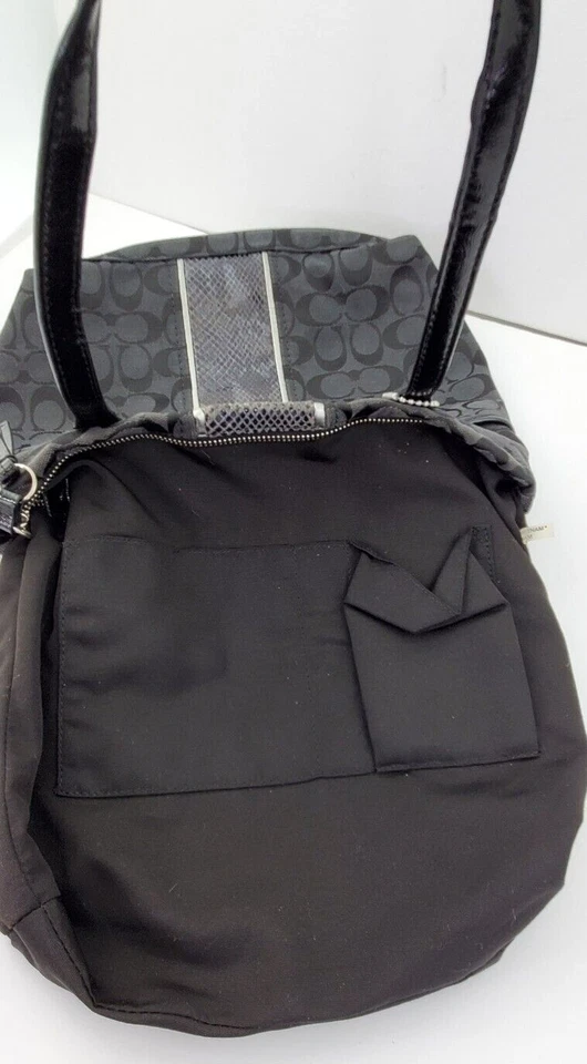 Coach F25706 Signature Stripe Black Jacquard Python Patent Tote Bag - Image 4 of 4