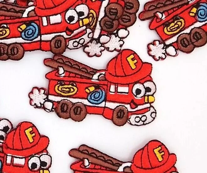 2 Red Firetruck w/Fire Hat Embroidered Iron on Patches/Applique - 2.5" x 1.5" - Image 2 of 2