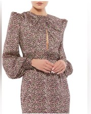 Ieena for Mac Duggal Black Floral Long Sleeve Keyhole Mini Dress Womens Size 6