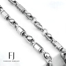 Men's 24" Stainless Steel 6mm Hexagon Link Chain Necklace High Polish BOX