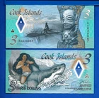 Cook Islands $3.00 Dollars ND 2021 Ina & Shark Polymer Uncirculated Banknote