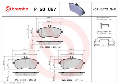 BREMBO P 50 067 Bremsbelagsatz, Scheibenbremse für MERCEDES-BENZ,MERCEDES-BENZ (