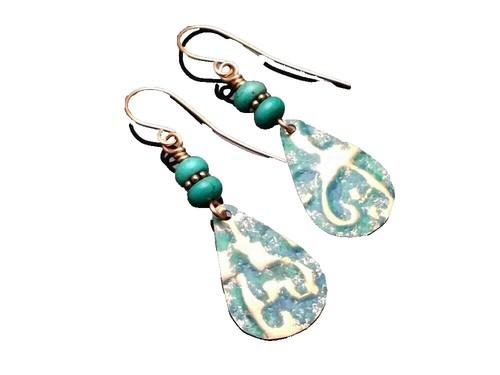 NWT Handcrafted Blue Enamel Dangle Earrings with Brass  NWT Handcrafted Blue Enamel Dangle Earrings with Brass Findings! main image 0
