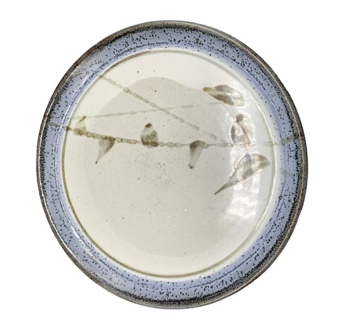 Vintage Studio Pottery Plate Speckled Blue Brown Rim Birds on Wire Pragnell 9"