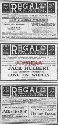 3 x ''REGAL'' Kino & Theater, Sidcup ANZEIGEN sehr klein 1932 Printanzeigen 698/03