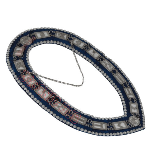 Masonic Blue Lodge Working Tools Blue Backing Chain Collar with Rhinestone - Picture 3 of 4