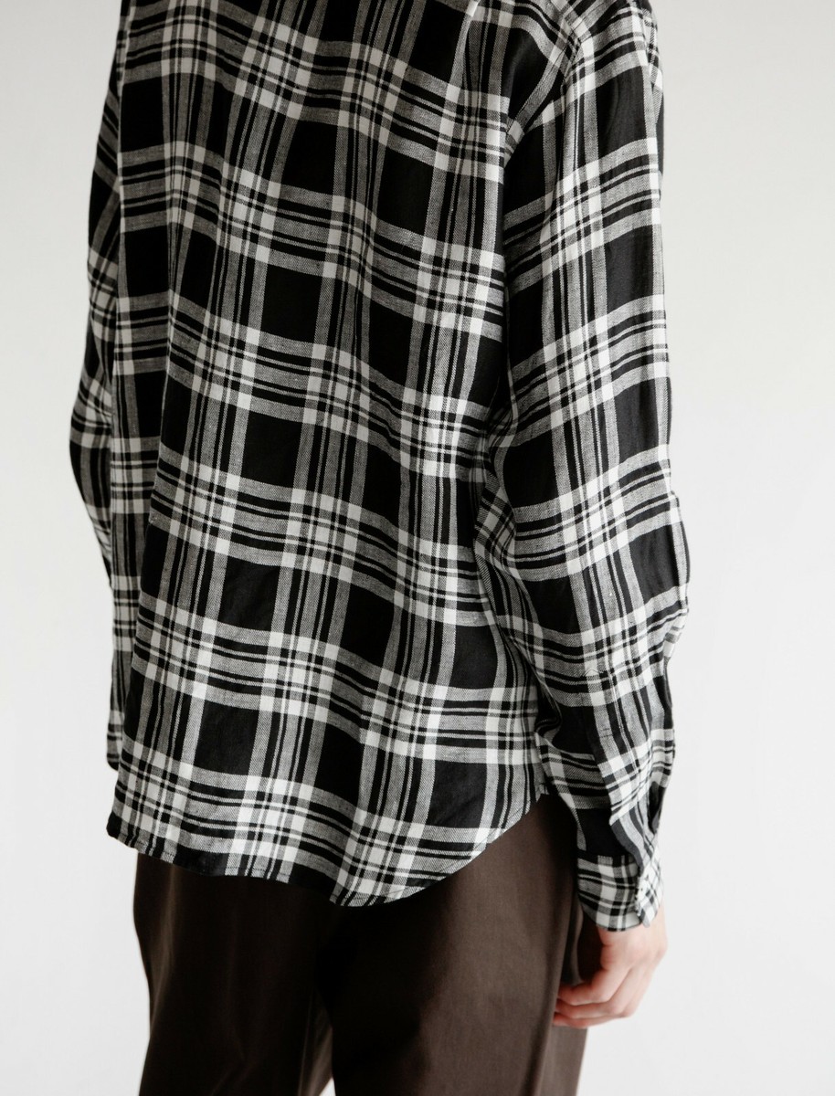 Margaret Howell Oversized Linen Check Shirt Black White, size