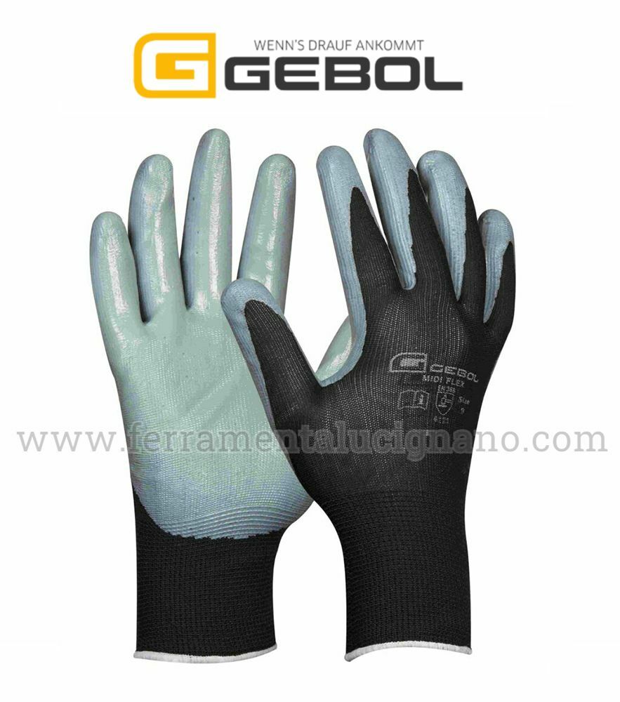 MIDI FLEX Guanti Da Lavoro Professionali In Nylon Con Rivestimento Nitrilico, Grigio/Nero, Taglia Unica