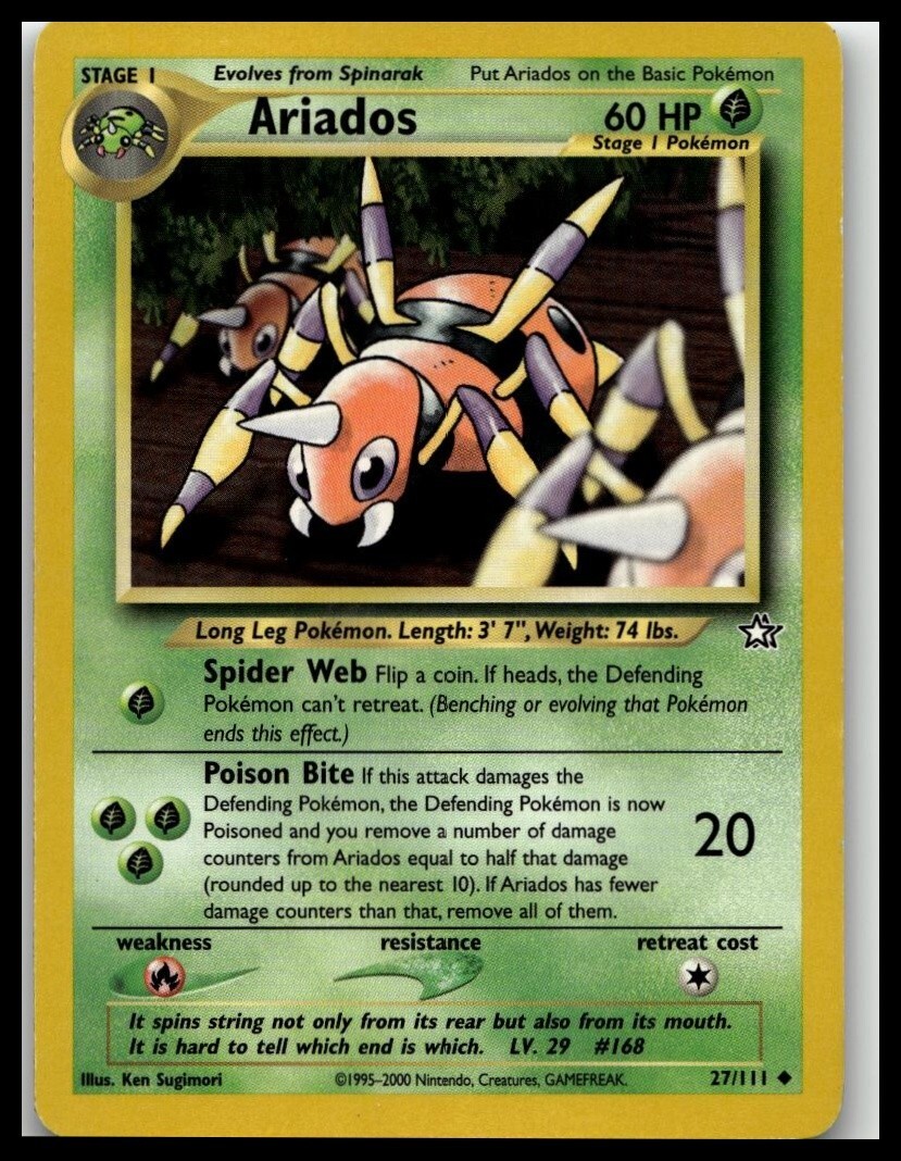 Ariados 27/111 Pokemon Card Neo Genesis Uncommon 60 HP Lightly Played PY