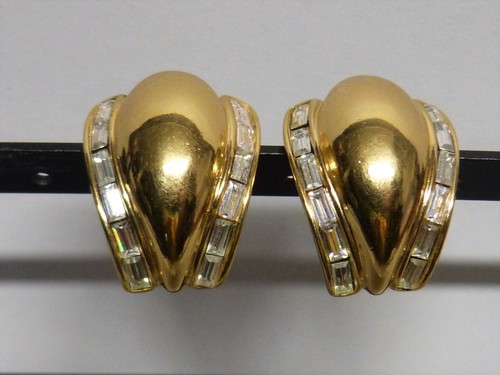 Boucles D'oreilles Clips Vintage Yves Saint Laurent - Strass Doré - Made In France