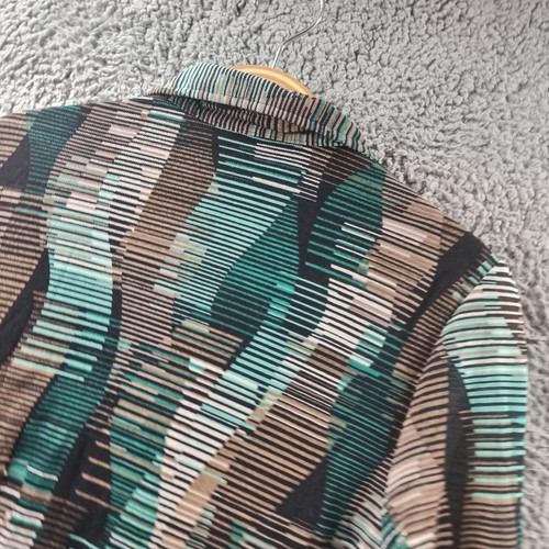 LIZ JORDAN Womens Blouse Topo Size 12 Green Black Brown Stretch Mesh 3/4 Sleeve - Picture 9 of 13