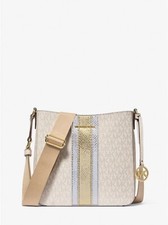 Michael Kors Jet Set Small Signature Logo Metallic Messenger Bag in Pale Gold