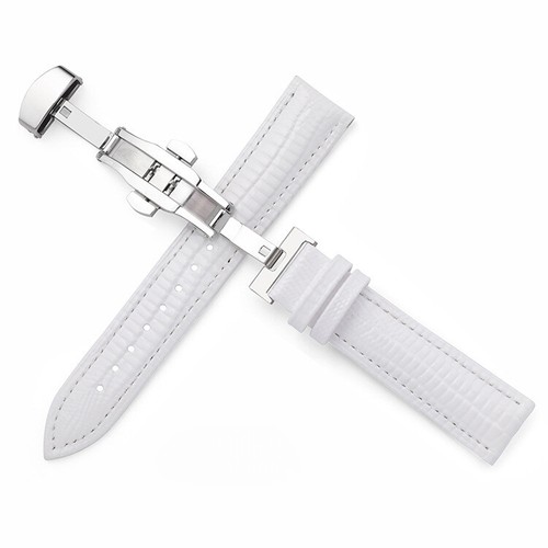 Butterfly Buckle Patent Glossy Lizard Echtleder Uhrenarmband Armband 12-24 mm - Bild 8 von 13