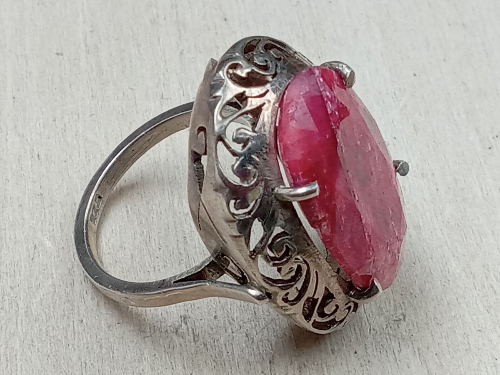 Statement Sterling Silver Ring Bright Magenta, Re… - image 6