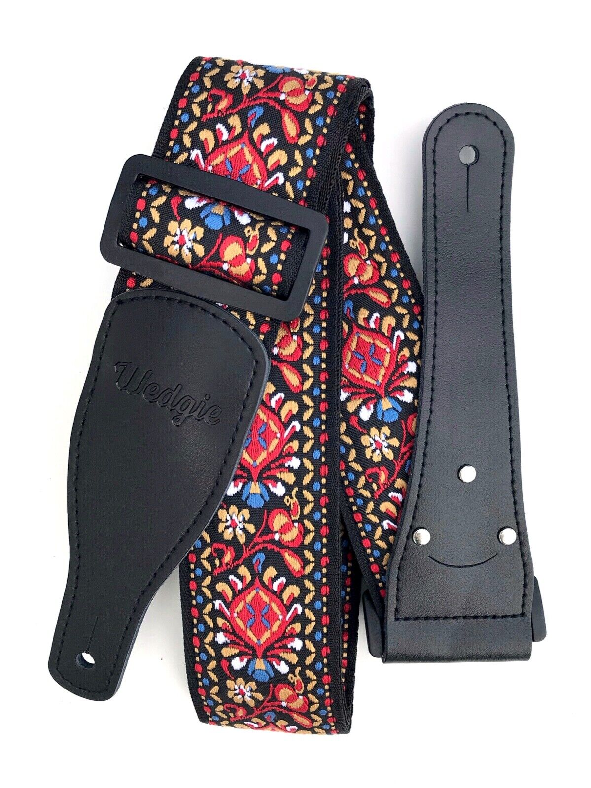 Wedgie Jacquard Weave Guitar Strap with Pick Holder, Red with Blue Accents