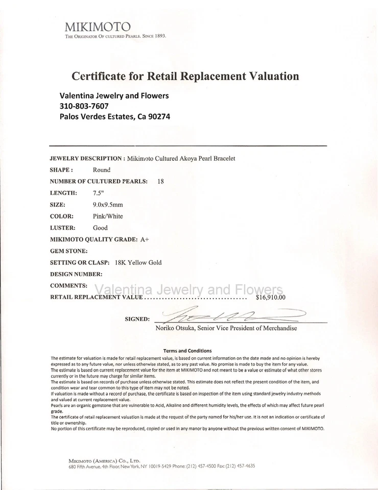 Mikimoto Certified 18K YG Cultured 9-9.5mm A+Akoya Pearl 7.5” Bracelet w/M Charm - Image 2 of 4