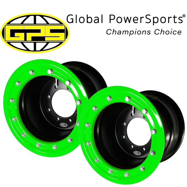 ATV BeadLock Wheels w/Green Alum Rings, 8x6, 2+4, 4/110/115, Mini Quads
