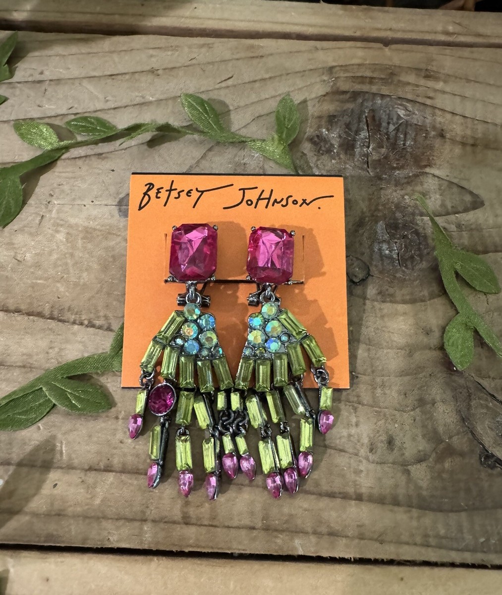 Betsey Johnson Gunmetal Skeleton Witch Hand Drop Earrings