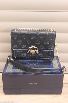 River Island embossed satchel shoulder bag with gold chain in black
