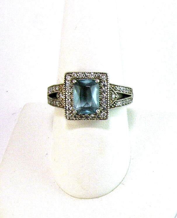 Blue Solitaire Ring Rhinestone Accent Sterling Si… - image 2