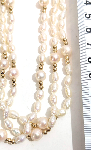 14K Gelbgold Perle & Verschluss 3 Strang Multi Form Größe Perle 18" Halskette ANSEHEN@@ - Bild 7 von 11