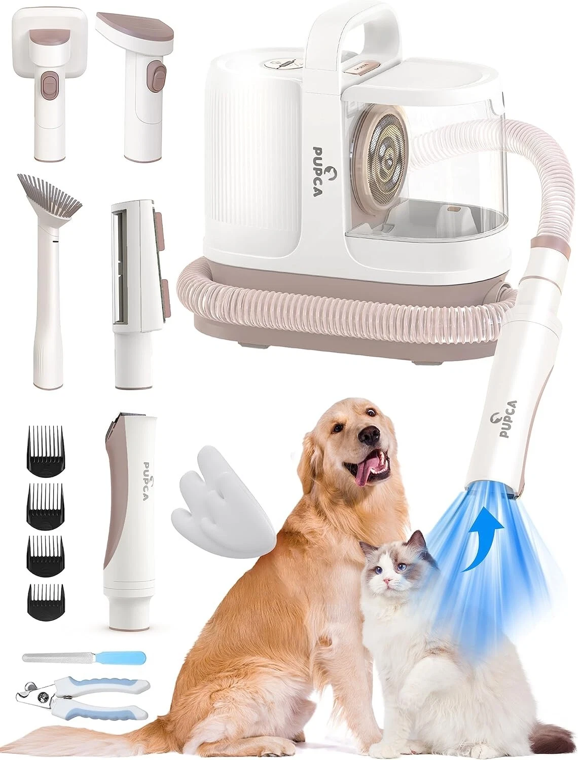 PUPCA Dog Grooming Kit 7 in 1 Pet Vacuum Cleaner for Pet Hair Remover Nail Trim