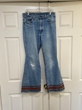 VNTG Levi's orange tab boot cut blue flare jeans embroidered distress jeans 33