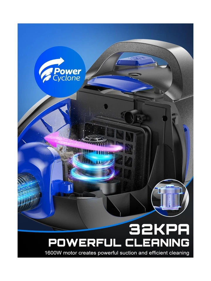 Canister Vacuum Cleaner, 32Kpa 1600W Cyclon Power Bagless Canister Vacuum Cle... - Image 2 of 4
