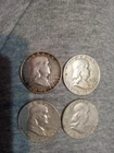 1950-1963 Ben Franklin Half Dollars 90% Silver 4 Coins 1950D 1952D 1957D 1963D