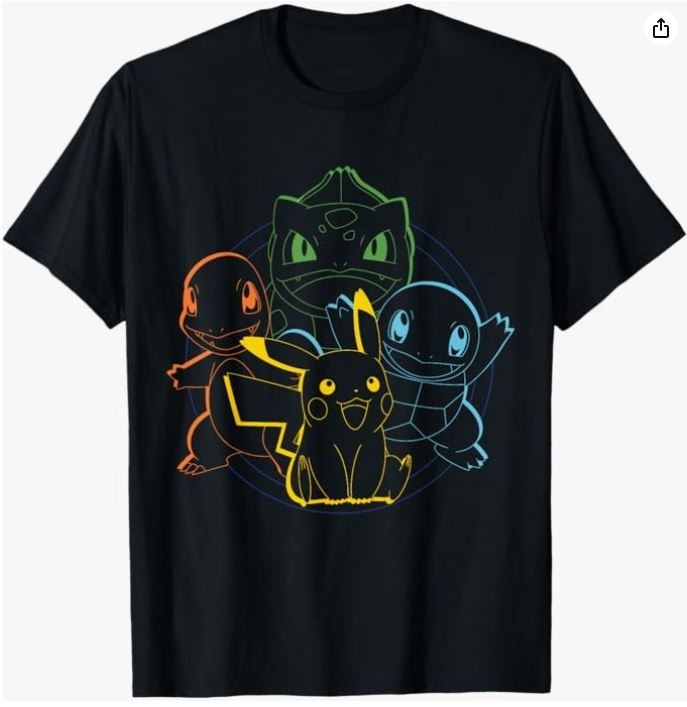 Camiseta Pokémon - Pikachu Charmander Bulbasaur Squirtle Kanto Circle