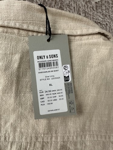 CAMISA ONLY & SONS ONSCHARLES SS FORRADA PLATEADA XL Nueva - Imagen 8 de 9