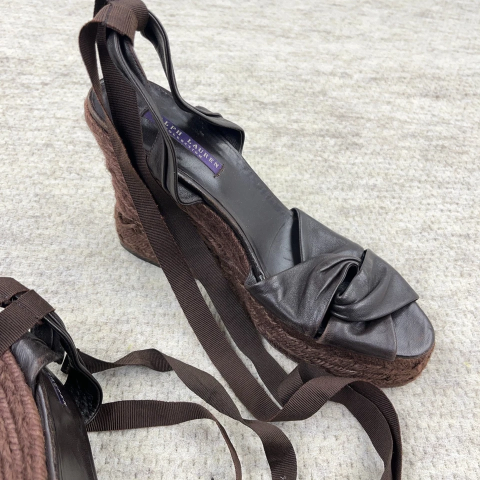 Ralph Lauren 紫色标签楔形高跟鞋拉菲亚厚底女式 10B 意大利制造 — 第 3/4 张图片