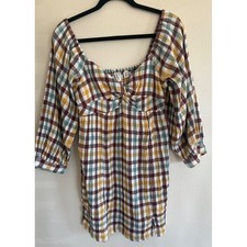 Roxy Junior's V-Neck Peasant Babydoll Mini Dress Size L Fudgesickle Brown