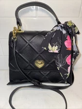 Betsey Johnson Obsidian Black Top Handle w/ Scarf Crossbody Bag Purse