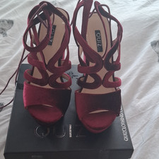 Quiz Wine Strappy High Block Heel Ankle Strap Open Toe Sandals UK 4