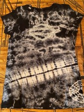 Women's Harley Davidson T-shirt Size Large L - Tie Dye Black W/ White Chicago