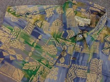 Tori Richard Hawaiian Shirt Mens Large Blue Green Cotton Lawn Aloha Short Sleeve