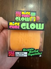 ORANGE Schylling NeeDoh Nice Cube Glow in Dark Solid Squish Cube AUTHENTIC