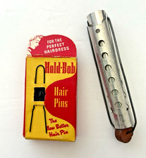 Vintage Hair Accessories Display: Box of Hair Pins  Aluminum Curler wood clasp