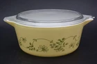 Vintage #475-B PYREX casserole dish w/ lid yellow Shenandoah green florals