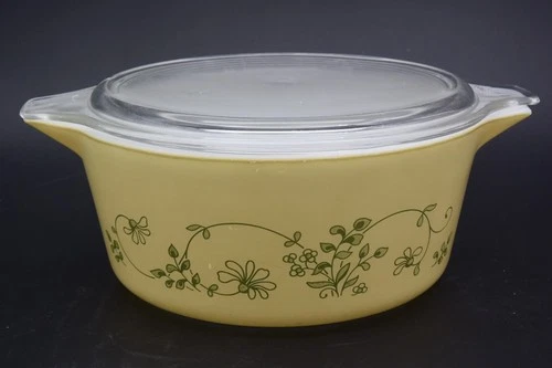 Vintage #475-B PYREX casserole dish w/ lid yellow Shenandoah green florals