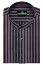 Men's Vintage Dress Shirt Grandad Band China Mandarin Collar Herringbone Stripes