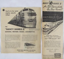 Vintage 1947 Central of Georgia Railway Nancy Hanks Train II Newspaper Print Ads