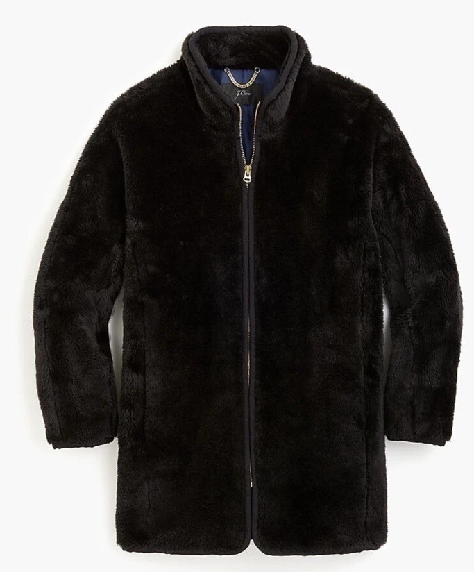 Casaco de lã de pelúcia J Crew com zíper preto com zíper lateral de pelúcia tamanho grande P