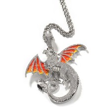 Hip Hop Jewelry Gold Filled Pave CZ Cartoon Dragon Pendant Necklaces Rapper Gift
