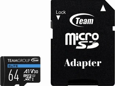Team Group 64GB Elite microSDXC UHS-I U3, V30, A1, 4K UHD Micro SD Card with SD